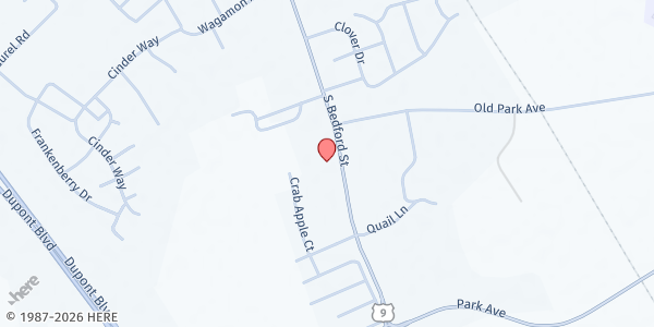 Map showing Catholic Charities-Sussex County - Food Pantry at 404 S Bedford St, Georgetown, DE