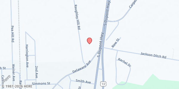Map showing Harrington Senior Center at 190 Raughley Hill Rd., Harrington, DE