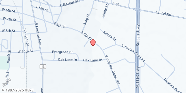 Map showing Rehobeth Temple Of Praise - Food Distribution Center at 31824 Gordy Rd, Laurel, DE