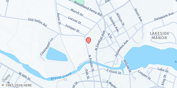 Map showing Social Services Division - Laurel at 31039 N Poplar St, Laurel, DE