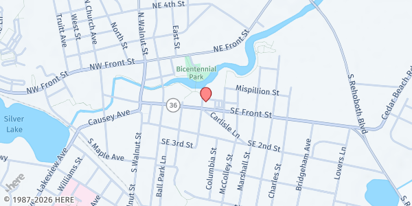 Map showing Calvary Church at 301 S. E. Front St., Milford, DE