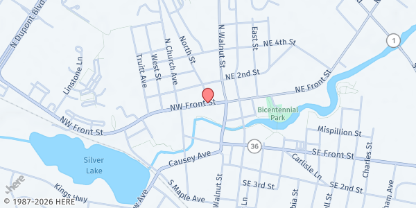 Map showing Milford Community Food Pantry at 20 Church St, Milford, DE