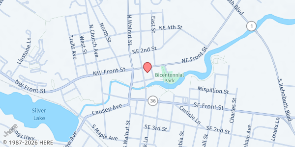 Map showing Milford Senior Center at 111 Park Ave., Milford, DE