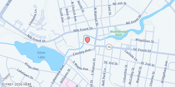 Map showing Milford State Service Center at 13 Front St., Milford, DE