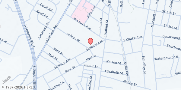 Map showing St. John the Apostle Catholic Church at 506 Seabury Ave., Milford, DE