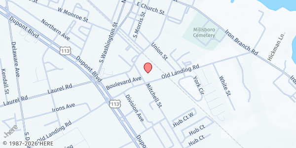 Map showing Christian Storehouse - Millsboro at 149 Mitchell St, Millsboro, DE