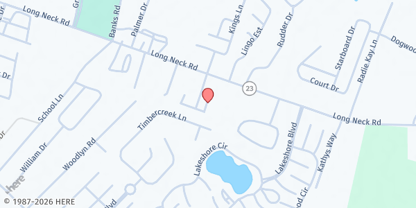 Map showing Grace of God Lutheran Church Grocery Club at 26087 Shoppes at Long Neck Blvd., Millsboro, DE