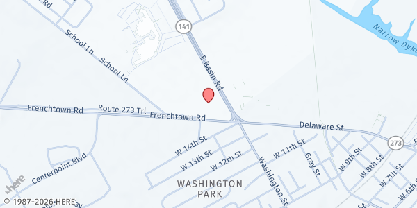 Map showing First Baptist Church of Delaware at 901 E. Basin Rd., New Castle, DE