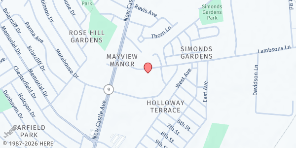 Map showing Rose Hill Community Center at 19 Lambson Ln, New Castle, DE