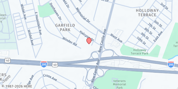 Map showing St. Peter the Apostle / Holy Spirit Church - St. Vincent de Paul at 12 Winder Rd., New Castle, DE