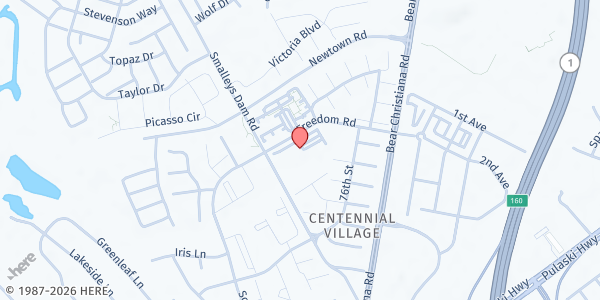 Map showing C&D Senior Center at 100 Freedom Rd., Newark, DE