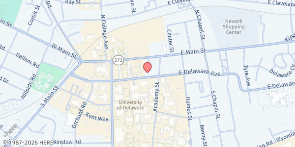 Map showing Friendship House - Newark Empowerment Center at 62 E. Delaware Ave., Newark, DE