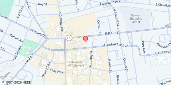 Map showing Newark Area Welfare Committee at Newark UMC at 69 E. Main St., Newark, DE