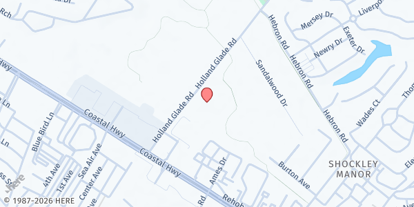 Map showing Epworth UMC at 19285 Holland Glade Rd, Rehoboth Beach, DE