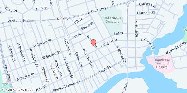 Map showing St. John's UMC at 300 N Pine St, Seaford, DE