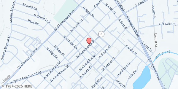 Map showing First Presbyterian Church of Smyrna at 118 W Commerce St, Smyrna, DE