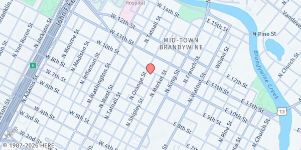 Map showing AIDS Delaware, Inc. - Wilmington at 100 W. 10th St., Wilmington, DE