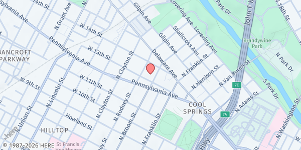 Map showing LCS Food Pantry at Saint Stephen's at 1301 N Broom St, Wilmington, DE