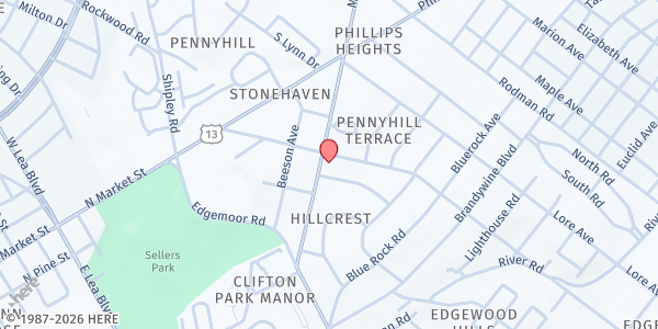 Map showing New Life Christian Center Food Pantry at 400 Hillcrest Ave., Wilmington, DE