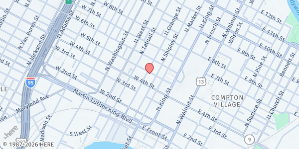 Map showing Salvation Army Delaware Food Pantry - Wilmington at 104 W 5th St, Wilmington, DE