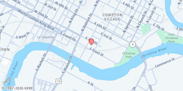 Map showing Sunday Breakfast Mission at 110 Poplar St, Wilmington, DE