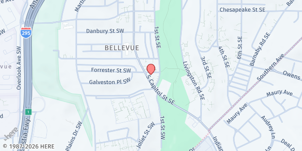 Map showing Jehovah Jireh Community Development - Main Location at 4500 South Capitol Street Southeast, Bellevue, DC