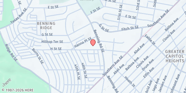 Map showing J.W. King Senior Center at 4638 H Street Southeast, Benning Ridge, DC