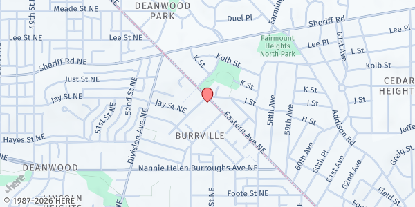 Map showing Church Of The Incarnation at 880 Eastern Avenue Northeast, Burrville, DC