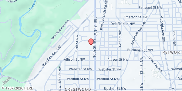 Map showing 19th Street Baptist Church at 4606 16th Street Northwest, Crestwood, DC