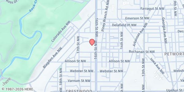 Map showing Nineteenth Street Baptist Church at 4606 16th Street Northwest, Crestwood, DC