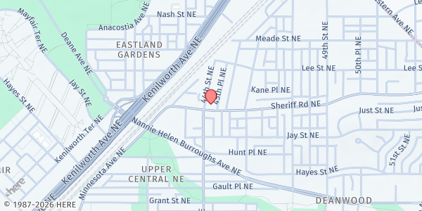 Map showing First Baptist Church of Deanwood Community Outreach Center at 4408 Sheriff Road Northeast, Deanwood, DC