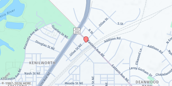 Map showing RCCG New Wine Assembly at 1625 Olive Street Northeast, Deanwood, DC