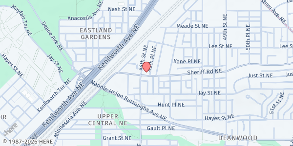 Map showing The Community Outreach Center at 4408 Sheriff Road Northeast, Deanwood, DC