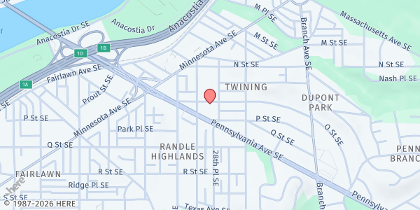 Map showing St. Francis Xavier Church Food Pantry at 2815 O Street Southeast, Dupont Park, DC