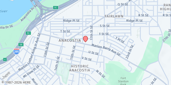 Map showing ANACOSTIA UNITED - Marion Barry Avenue at 1602 Marion Barry Avenue SouthEast, Fairlawn, DC