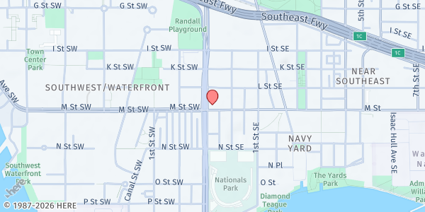 Map showing St. Vincent De Paul Church at 14 M Street Southeast, Navy Yard, DC