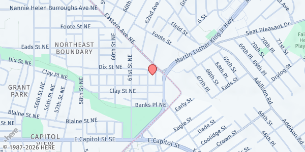 Map showing Eastbrooke Apartments (DC Central Kitchen Distribution) at 323 62nd Street Northeast, Northeast Boundary, DC