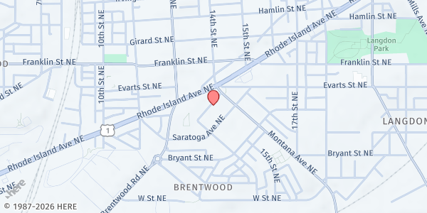 Map showing Brookland Manor RIA Community Center at 2525 14th Street Northeast, Northeast Washington, DC