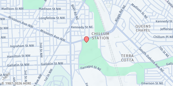 Map showing DC Bilingual Family Food Market at 33 Riggs Road Northeast, Northeast Washington, DC