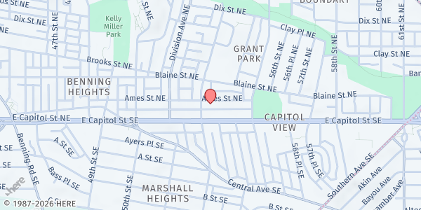 Map showing Hughes Memorial United Methodist Church at 25 53rd Street Northeast, Northeast Washington, DC