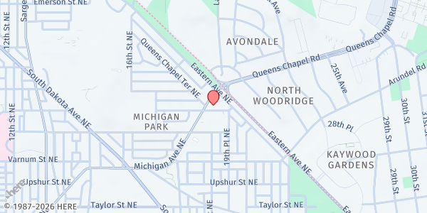 Map showing YMCA Calomiris Program Center at 1906 Allison Street Northeast, Northeast Washington, DC