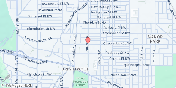 Map showing Brotherhood of the Cross and Star - DC Branch at 900 Quackenbos Street Northwest, Northwest Washington, DC