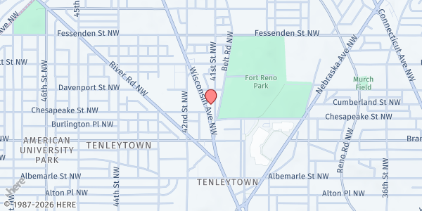 Map showing Friendship Place Drop-in center at 4713 Wisconsin Avenue Northwest, Northwest Washington, DC