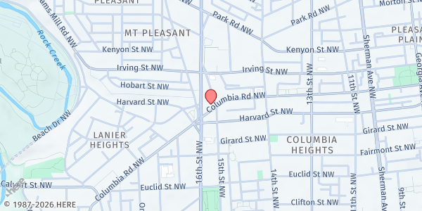 Map showing National Baptist Memorial Church at 1501 Columbia Road Northwest, Northwest Washington, DC