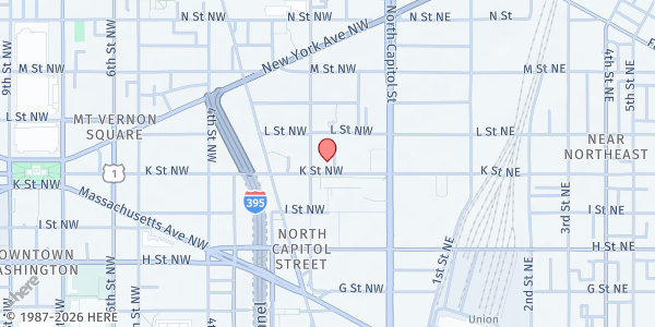 Map showing SeVerna Distribution Site at 43 K Street Northwest, Northwest Washington, DC
