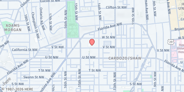 Map showing St. Augustine Catholic Church at 1419 V Street Northwest, Northwest Washington, DC