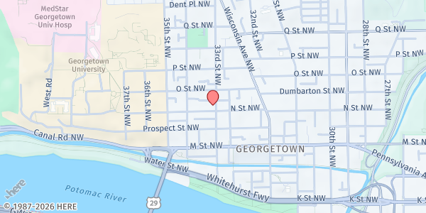 Map showing Tabernacle of Praise at 1302 33rd Street Northwest, Northwest Washington, DC
