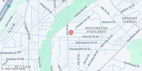 Map showing A Wider Circle - Ward 8 Hub at 400 Atlantic Street Southeast, Southeast Washington, DC