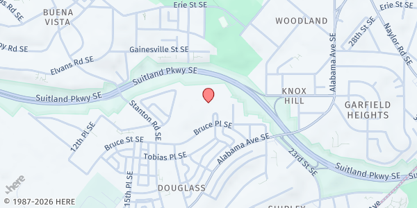 Map showing Friends of Douglas Community Center at 1922 Frederick Douglass Court Southeast, Southeast Washington, DC