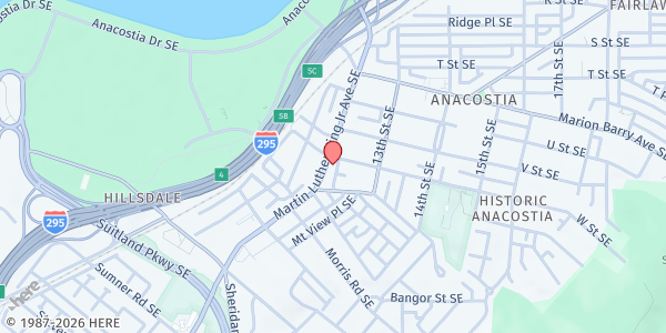 Map showing Martha's Outfitters at 2204 Martin Luther King Junior Avenue Southeast, Southeast Washington, DC